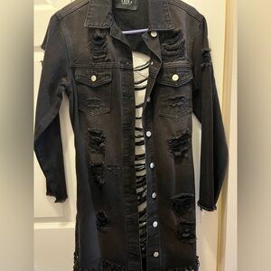 AKIRA Black Distressed Jean Jacket